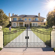 16x8 FT Galvanized Steel Dual Swing Driveway Gate Rustproof Powder Coated