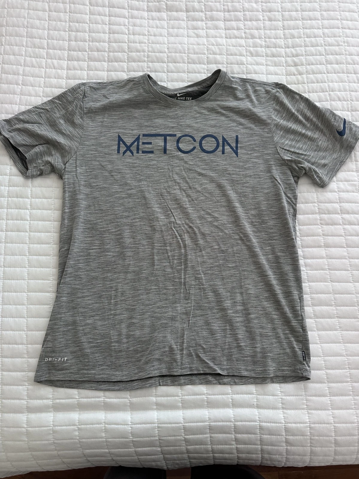 Nike Metcon Shirt Mens Large Gray Dri Fit Logo Gym Training Workout Short Sleeve