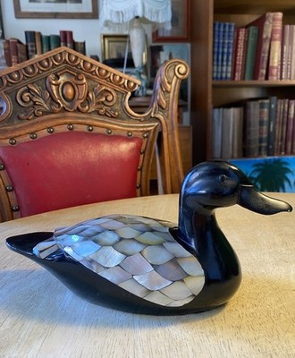 Vintage Deko Perlen Holz Ente