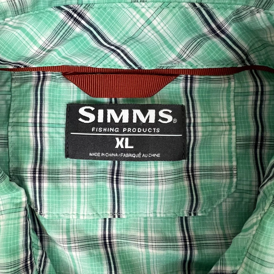 Simms Fishing Shirt Mens XL Green Plaid Short Sleeve Button Front Outdoor - Image 3 of 4