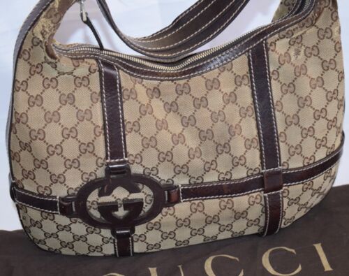 Vintage Gucci GG Royal Canvas & Leather Hobo Dark Brown Zip Bag Purse ~ US6 - Picture 2 of 17