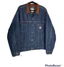 VINTAGE Carhartt Denim Jacket Aztec Blanket Lined Corduroy Neck X-Large USA RARE