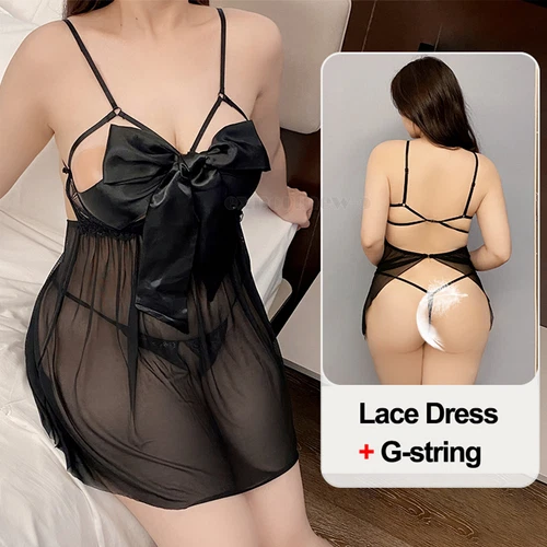Dessous-Speghetti-Nachtwäsche-Sexy-Damen-Schlafanzug-Spitze-Babydoll-Nachtwäsche M-2XL - Bild 3 von 65