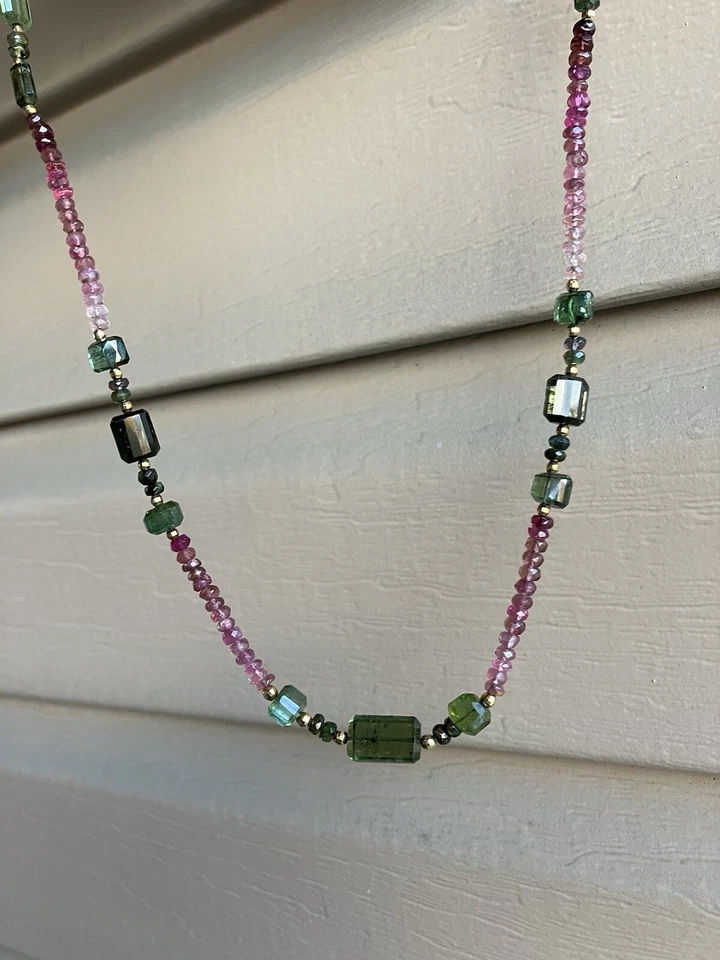 "Collar de cuentas turmalina multicolor oro amarillo 18k 22""" Foto 4 de 4