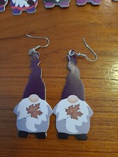 Halloween Faux Leather Gnome Teardrop Earrings New Not Worn Double-Sided Design