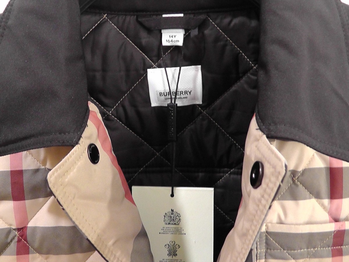 Burberry Kids' ARCHIVE BEIGE Check Diamond Quilted Jacket Size  14Y***$620**NWT