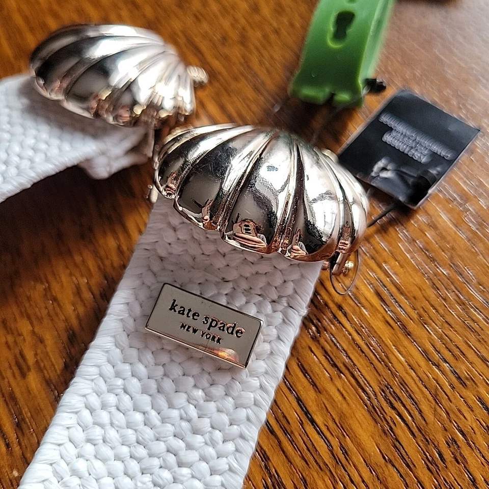  Cinturón Kate Spade New York Blanco Plateado Shell NUEVO CON ETIQUETAS TALLA L/XL (Elástico) Foto 3 de 4