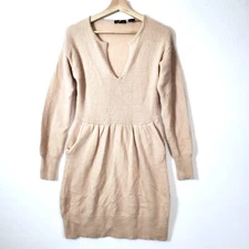 Moda International Angora Dress Women Size Medium Fuzzy Beige Hand Pockets M