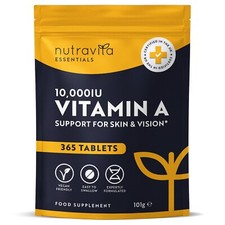 Vitamin A 10,000 IU - For Normal Skin, Eyes & Immune System - 365 Tablets - UK