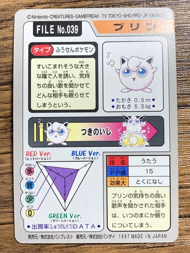 Pokemon Carddass Card Jigglypuff Wigglytuff Set Bandai Pocket Monsters 1997 - Picture 3 of 21