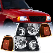 For 2001-2011 Ford Ranger Headlights Replacement Black Housing Amber Corners