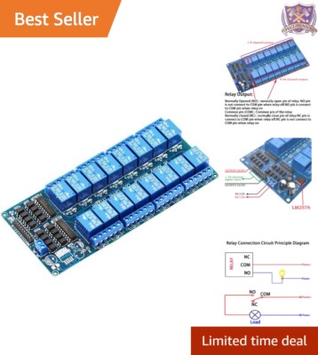 Efficient 16 Channel 5V Relay Module with Fault-Tolerant Design & Indicator LEDs