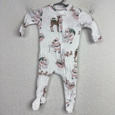 Pottery Barn Kids Pajama 0-3M White Long Sleeve Christmas Santa Footed Sleepwear