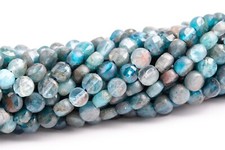 4x2MM Blue Apatite Faceted Flat Round Button Genuine Natural Loose Beads