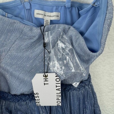 Dress The Population Haldis Metallic Ombre Strapless Cocktail Dress Sky  Multi