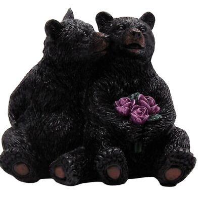 Charming Black Bears Cuddling with Flowers Figurine Freestanding Tabletop Dec...