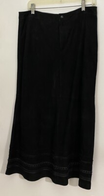 Vintage Dana Bushman 10 Leather Lined Black Suede Skirt With Decorative Details