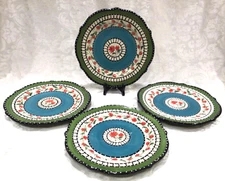 4 Tabletops Unlimited Lifestyles BOMBAY Dinner Plates 11 1/4" green black floral