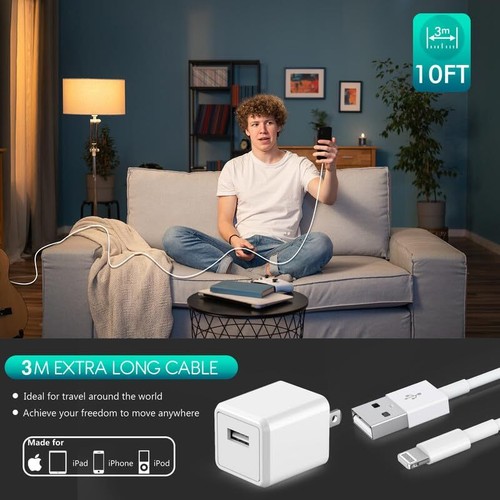 iPhone Charger MFi Certified Long 2 Pack 10FT Lightning Cable Cube iPhone Cha... - 第 7/7 張圖片