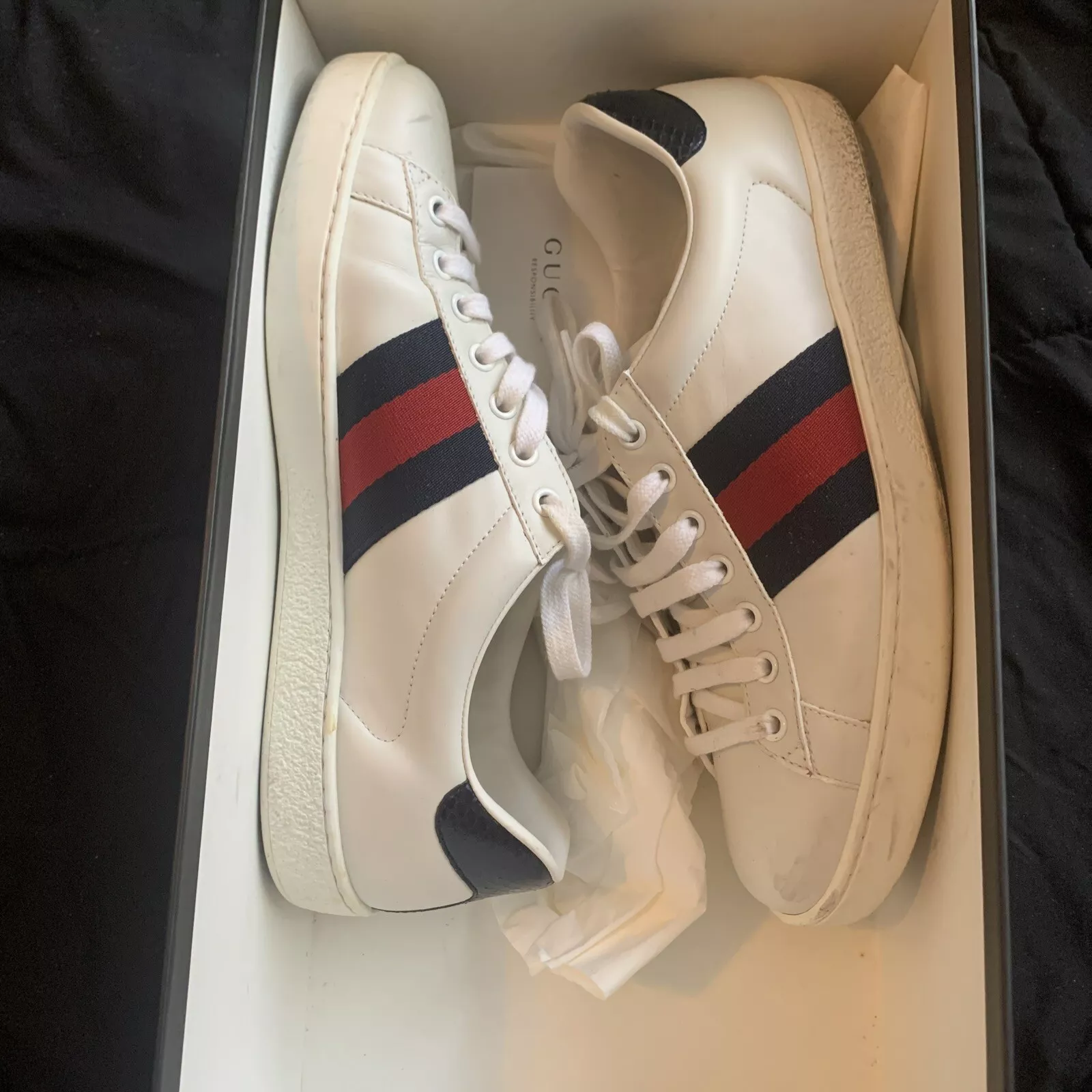 baskets gucci ace rouge blanc et bleu marine
