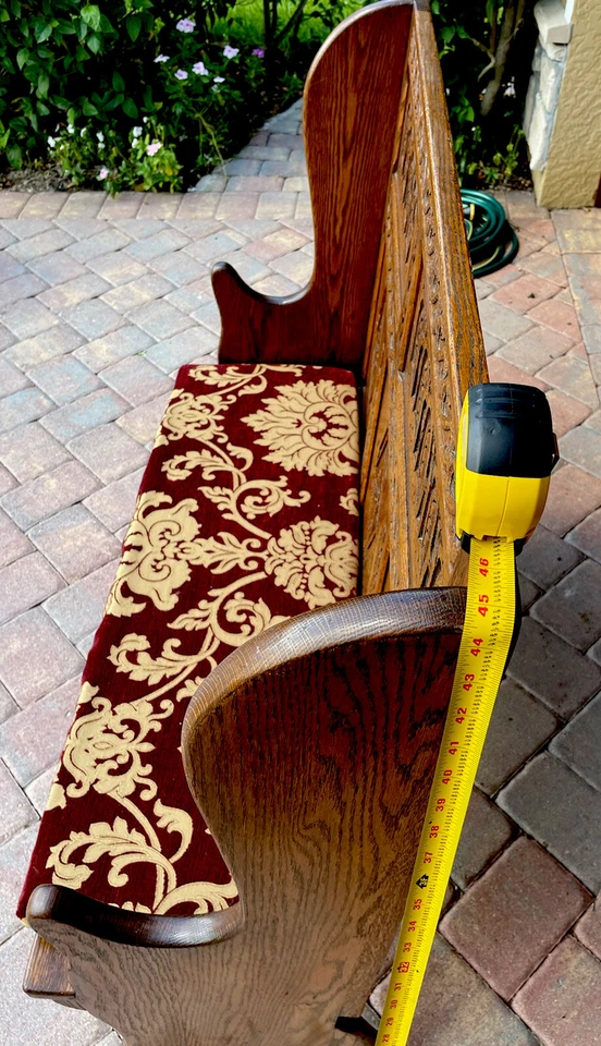 Antique Hand Carved Oak 48”Bench:Circa 1895, an estate treasure totally restored - Image 3 of 4