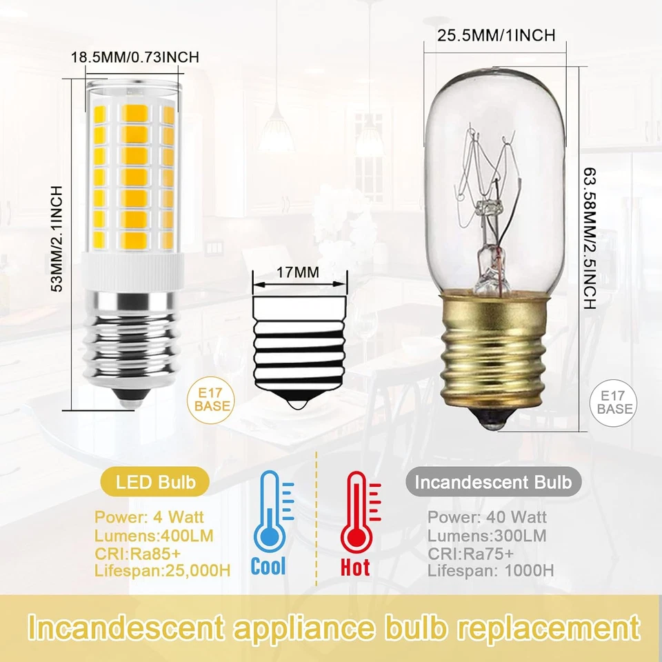 LED Microwave Light Bulbs under Hood 40W Equivalent, E17 LED Bulb Dimmable for R - Image 3 of 4
