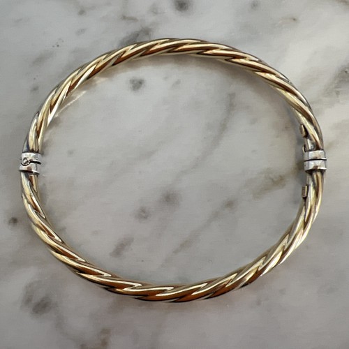 Beautiful 14k Yellow Gold/ Silver Filled Twisted Hinged Bangle Bracelet Italy11g - Picture 6 of 18