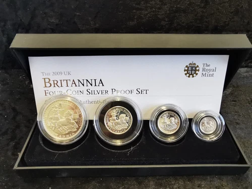Great Britain, Silver (.958), 2009 Proof Britannia 4 Coin Set, Boxed, Toned