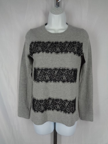 J Crew Pullover grau Merinowolle schwarz Spitzenbesatz Größe XS