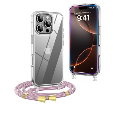 Cover Per IPhone 14 Pro Max Con Cordino Regolabile – Trasparente Antiurto, Laccio Tracolla 1,6 M, Oro - 3