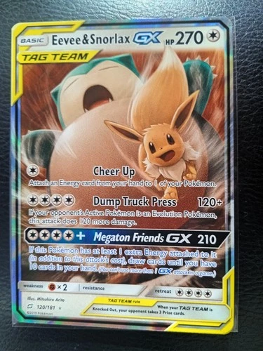 Pokemon TCG Eevee Snorlax GX 120/181 Sun and Moon Team Up Tag Team LP/NM💎💎💎
