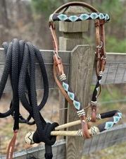 Bitless Hackamore Rawhide Bosal and Mecate Rein Complete Set New Horse Tack