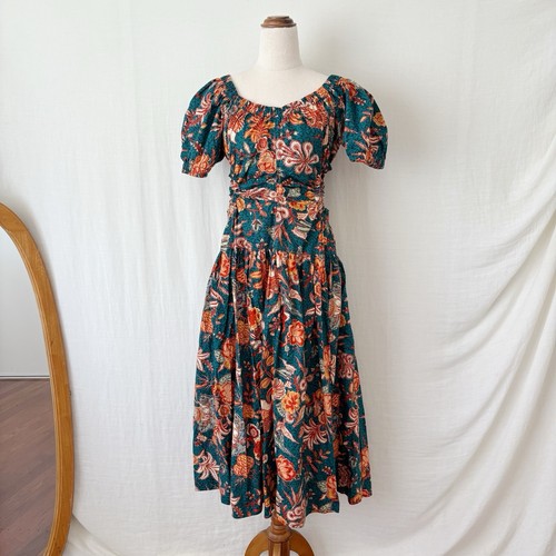 Ulla Johnson Golda Dress Size AU 8/US 4 Green Floral Cutout Cotton Poplin Midi - Picture 4 of 12