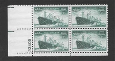T&G STAMPS - #939 - Merchant Marines Plate Number Block of 4 MNH