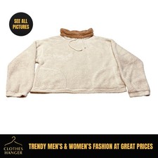 Hollister Mock Turtleneck Fleece Sweater Medium Cozy Beige Drawstring Pockets