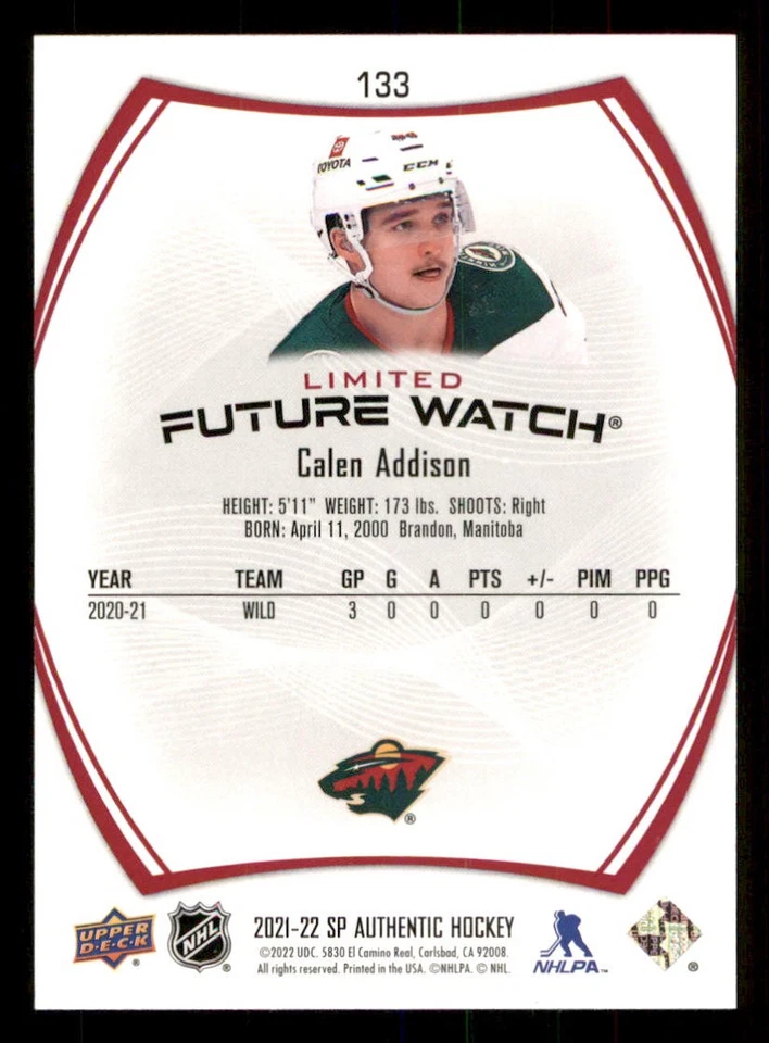 2021-22 SP Authentic Limited Red #133 Calen Addison FW - Image 2 of 2