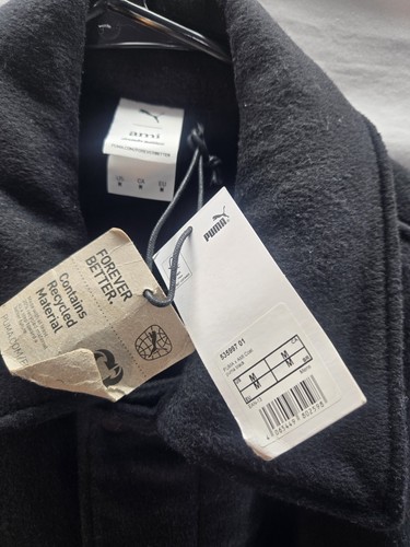 Puma X Ami Herren Gr. Medium Schwarz Button Down Mantel Wollmischung Neu Mit Etikett - Bild 5 von 9