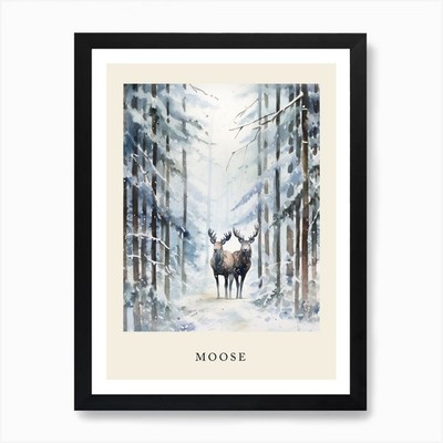 Winter Watercolour Moose 3 Poster A Framed Wall Art Poster Canvas Print Picture
