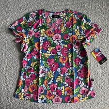 Koi French Bull Scrub Top Women  s Medium Palais Multi Floral Nursing Medical