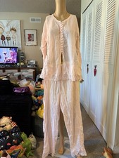 NOS Victoria  s Secret Country Quality Cotton Pajama Set Pink Gauze Cotton 2 Pc M