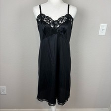 Vtg Van Raalte Nightgown Sz 36 Black Slip Dress Silky Lace Lingerie Whimsigoth