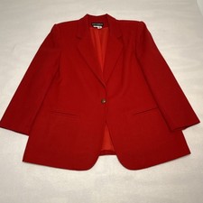 Sag Harbor 100 Wool Blazer Womens 14 Red One-Button V-Neck Collar Pocket Lined