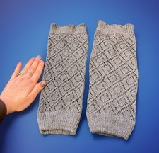 Winter Women Leg Warmers Gray Crochet Knit Boot Slouchy Long Sock Look Ballerina