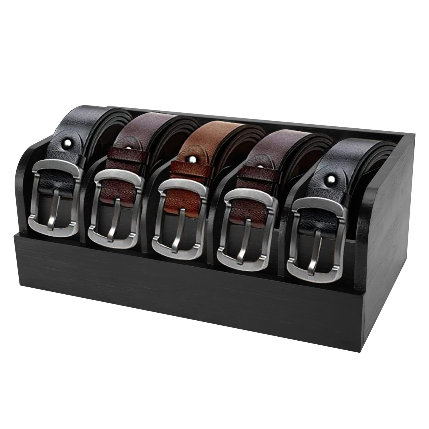 5-Slot Bamboo Belt Organizer for Closet & Drawer Storage-image