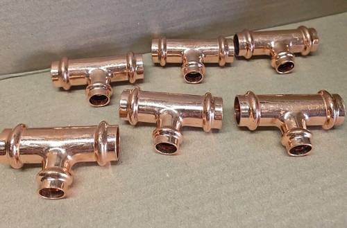 3/4" × 3/4" × 1/2" Press Copper Reducing Tee Fittings Lead Free Lot Of 6