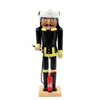 "Holz Nussknacker \"Feuerwehrmann\" Schwarz Mit FeuerlöScher 23 Cm Weihnachten Deko"