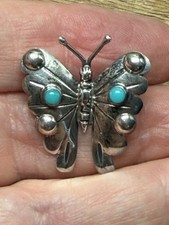 Vntg. Silver & Turquoise Butterfly- 925 Hecho en Mexico Eagle mark