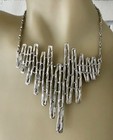 VINTAGE STATEMENT SILVER TONE BRUTALIST ABSTRACT BAR LINK SIGNED NECKLACE 19" — photo 1