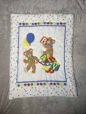 Vintage Baby Crib Comforter Blanket Bears Balloon Block Wagon Square Confetti