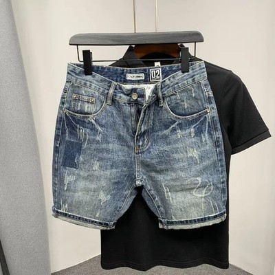 New Summer Men Fashion Simple Denim Pants Cat Beard Social 5 Points British Slim